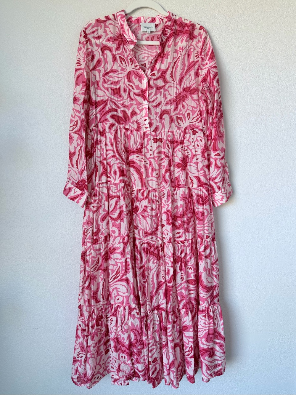 Choklate Paris Capri 30% Silk Floral Tiered Maxi Dress Pink Size S